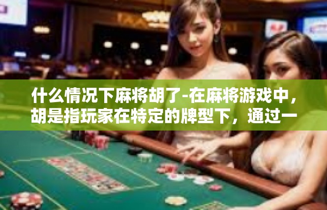 什么情况下麻将胡了-在麻将游戏中，胡是指玩家在特定的牌型下，通过一系列的技巧和策略，成功组成了一张完整的牌，使得游戏结果达到了胜利的条件。以下是在不同情况下可能发生胡的情况。什么情况下麻将胡了